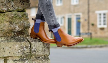 Barker Shoes Mujer Violeta – Becerro Cedro / Elástico Azul Botas De Mujer – 1